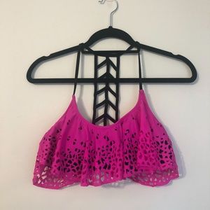 🟣PINK Flounce Ladder-back Animal Print Bikini Top